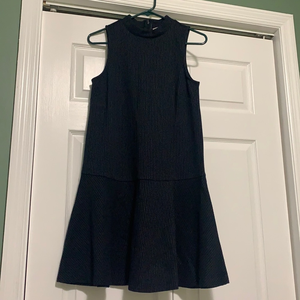Loft womenโs small navy blue sleeveless dress high collar mock neck flare skirt